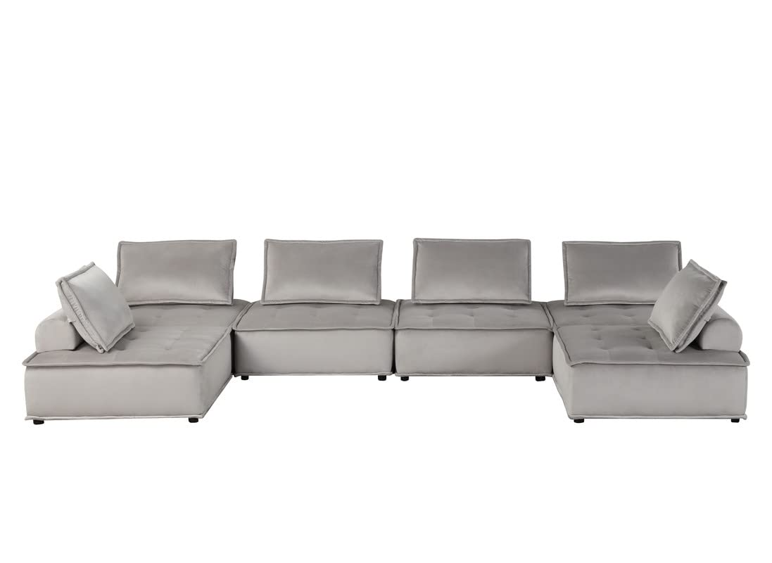 Lilola Home Anna Light Gray Velvet 6-Seater U-Shape Modular Sectional Sofa